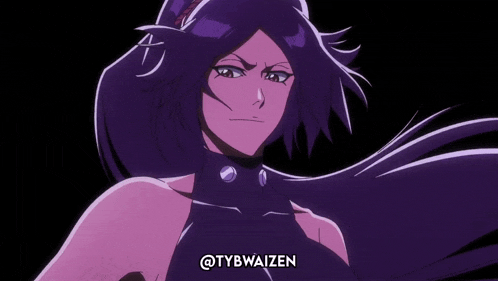 a picture of a purple haired anime character with the words @tybwaizen below her