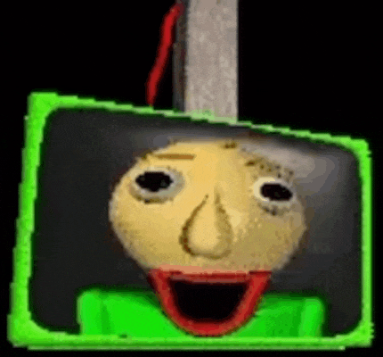 a cartoon character with a green shirt and red lips is hanging from a rope in a green frame .