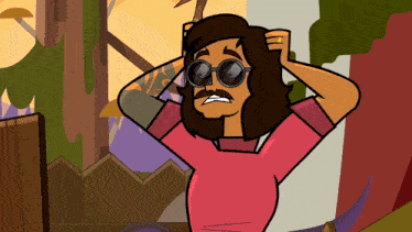 a cartoon of a man with glasses and a mustache