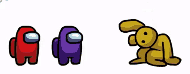 a red among us character and a purple among us character are fighting each other .