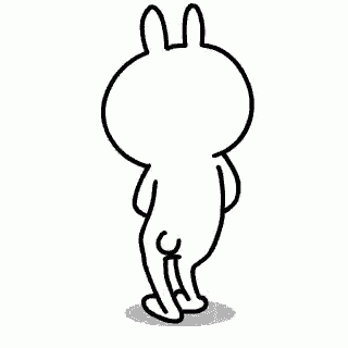a black and white drawing of a rabbit standing on its hind legs on a white background .