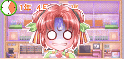 a cartoon of a girl with a clock in the background that says 1 year 4f