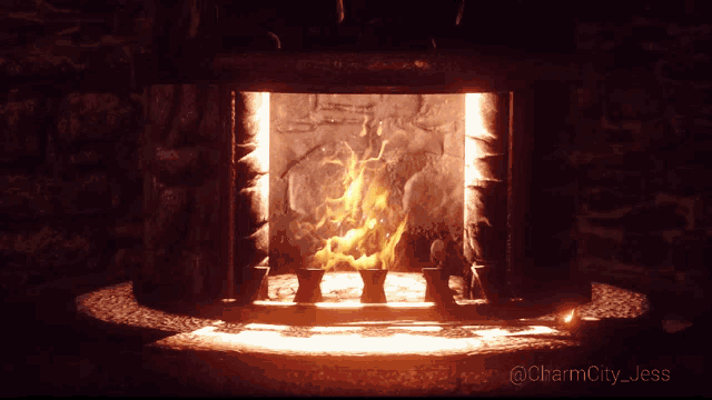 a fireplace with the name charmcity jess on the bottom right