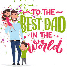 to the best dad in the world greeting card with a father and two children .