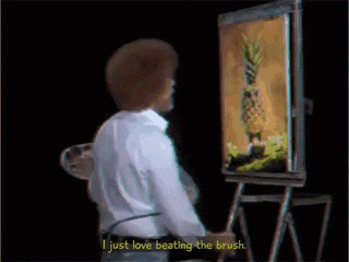 bob ross says remember folks it 's not a pineapple while painting a pineapple on an easel