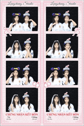 a longcheng studio photo booth shows a bride and groom posing for a picture