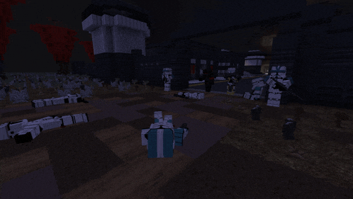 a group of stormtroopers are standing in a dark room in a video game