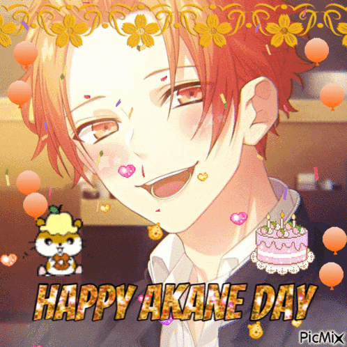 a happy akane day greeting with a picture of a boy