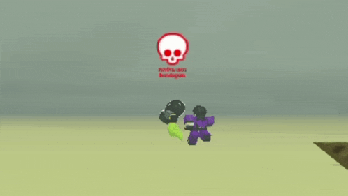 two cartoon characters are standing next to each other in front of a skull and a skull logo