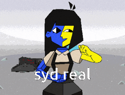 a cartoon drawing of a girl with the words syd real written below her