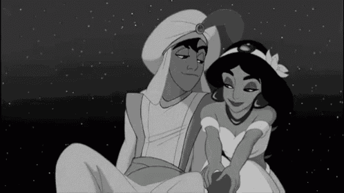 a black and white cartoon of a man and a woman sitting next to each other