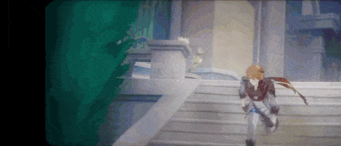 a man is sitting on a set of stairs with a sword in his hand .