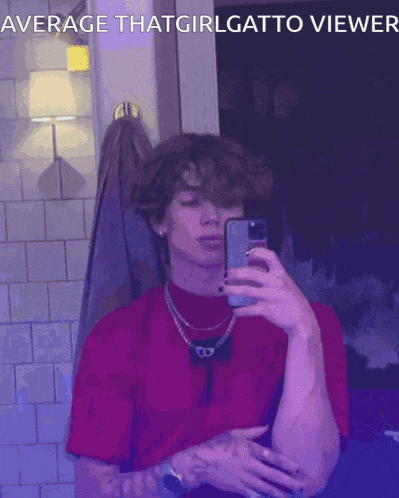 a person taking a selfie in front of a mirror with average thatgirlgatto viewer written on the bottom