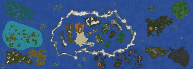 a map of the world with many different islands and mountains