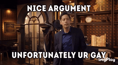 a man in a suit says nice argument