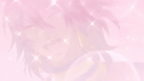 a purple haired anime character is smiling with sparkles coming out of his eyes