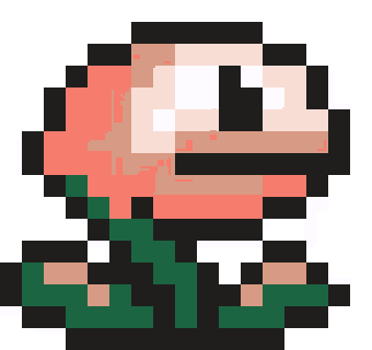 it looks like a pixel art of a flower with a green stem and a mouth .