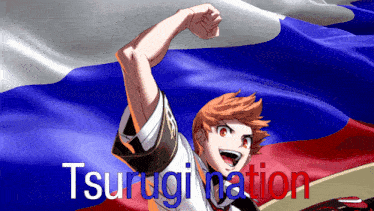 a picture of a boy with a russian flag behind him and the word tsurugi nation