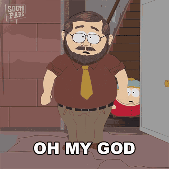 a south park character says oh my god in front of a door