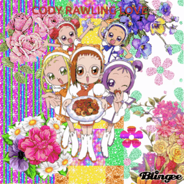 a picture of a girl holding a plate of food with the words cody rawling love written on it