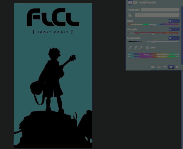 a green background with a silhouette of a person holding a guitar and the word f.c.l.l.