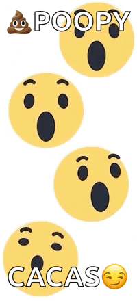 four yellow smiley faces with the words poopy cacas written below them