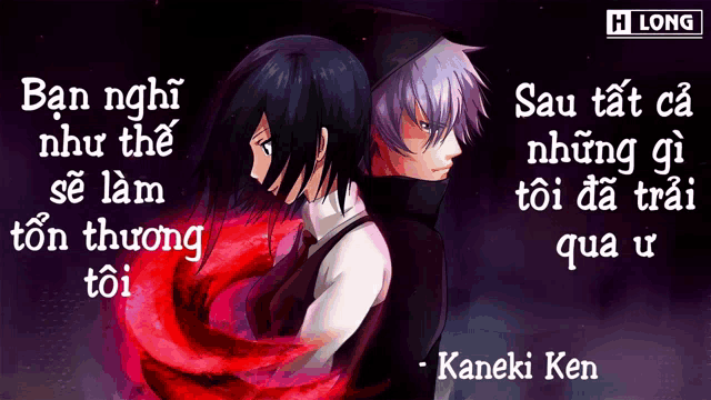 a picture of a man and a woman with a quote by kaneki ken