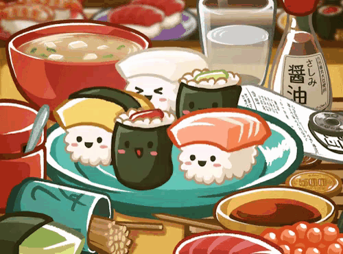 a bottle of soy sauce sits on a table next to a bowl of soup