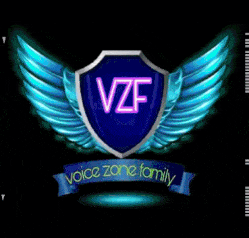 a camera shot of a shield with wings and the words voice zone family