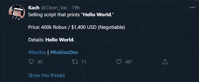 a screenshot of a twitter post by kach @clean_vac