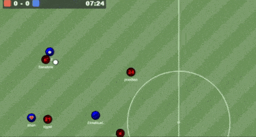 a soccer game is being played with a score of 0-0