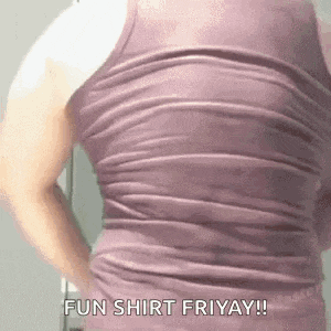 a woman in a purple tank top is standing in front of a door and says `` fun shirt friday ! ''