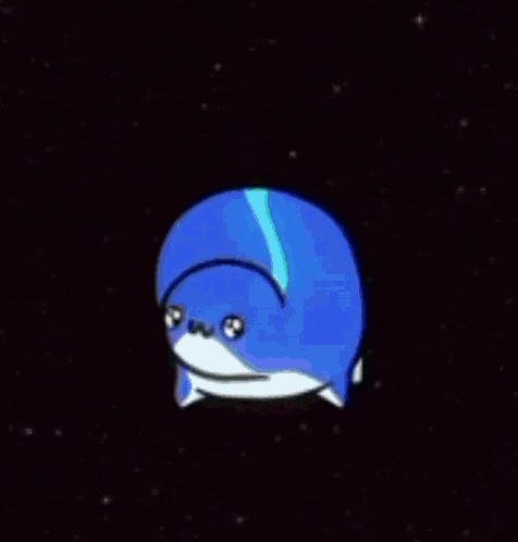 a pink and white penguin is flying through the air in space .