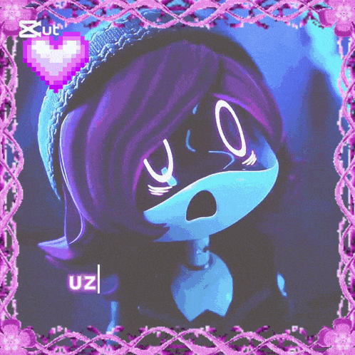 a picture of a girl with purple hair and the letters uz on it