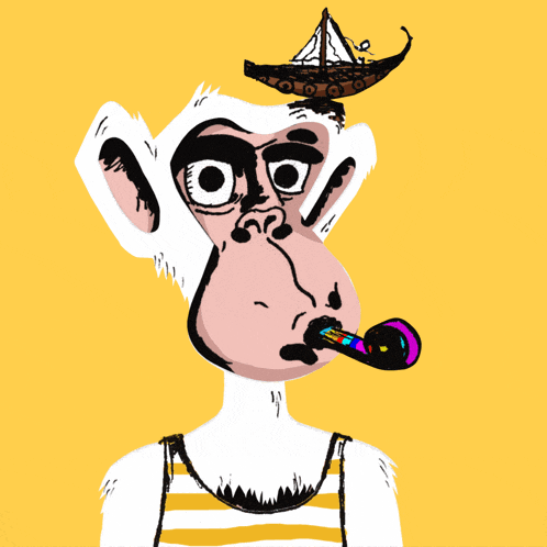 a cartoon of a monkey with a boat on top of his head
