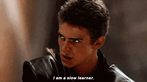 a young man in a leather jacket is talking to another man and saying `` i am a slow learner . ''