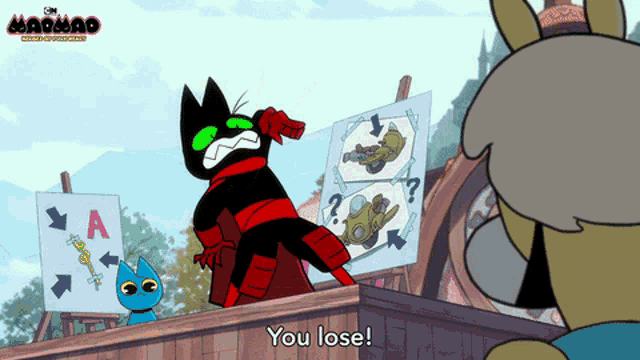a cartoon of a cat with the words you lose on the bottom