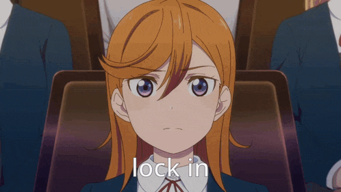 a close up of a girl with lock in written on it