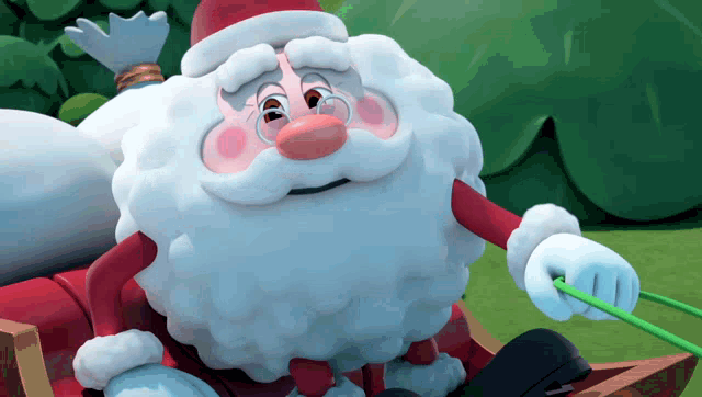a cartoon drawing of santa claus sitting on a bench