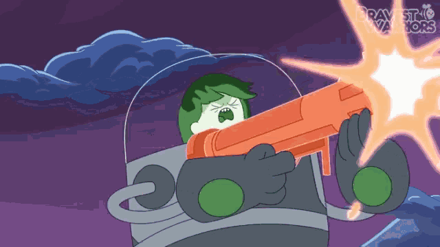 a cartoon character holding a gun with the year 2016