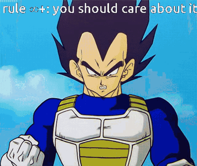 a cartoon character with the words rule x + : you should care about it