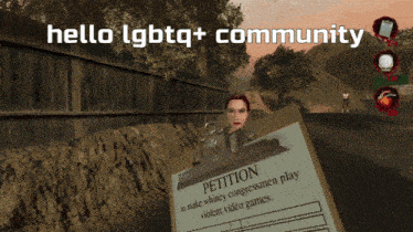 a screenshot of a video game that says hello lgbtq+ community