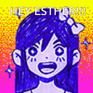 a drawing of a girl with blue hair and a bow on her head .