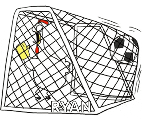 a cartoon drawing of a goal with the name goal ryan on it