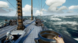a video game shows a person holding a bucket in the ocean