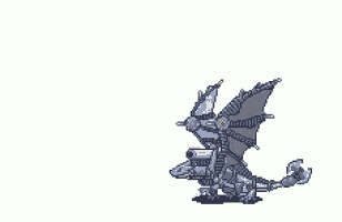 a pixel art drawing of a robotic dragon with guns on its back .