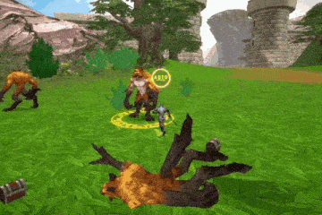 a screenshot of a video game shows a werewolf attacking a griffin