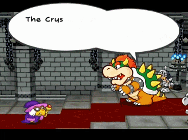 a cartoon character with a speech bubble saying the crys