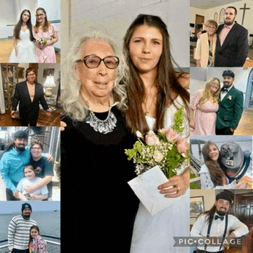 a collage of pictures shows a bride and groom