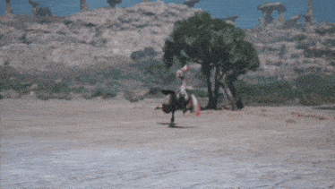 an ostrich is standing on its hind legs in a desert landscape
